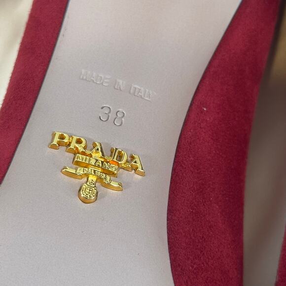 Prada Women's Red Suede leather Pumps Heels Size 38 US 8 - Picture 8 of 9